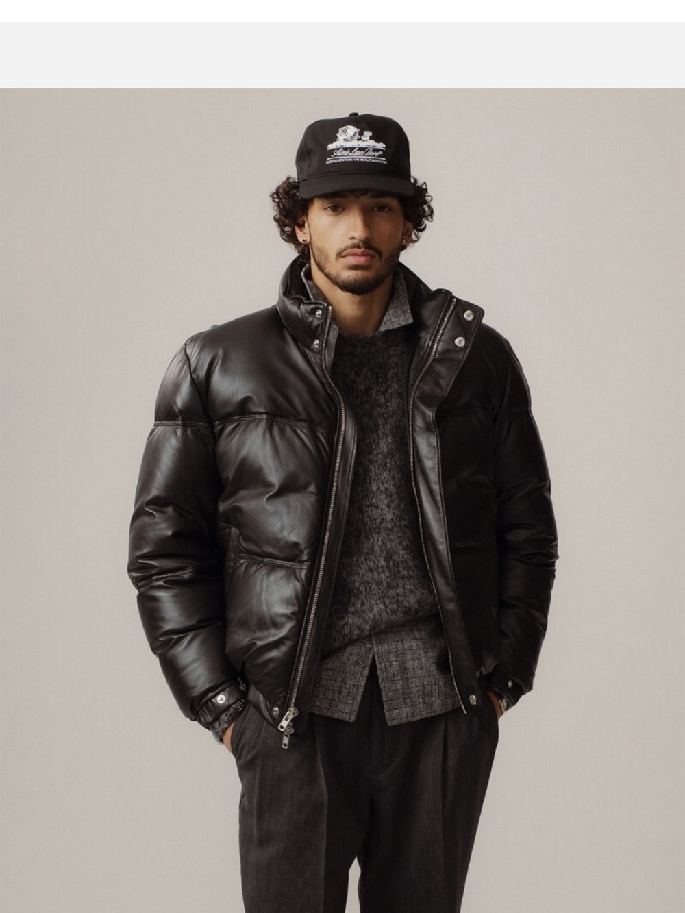 Aime Leon Dore Black Leather Puffer Jacket